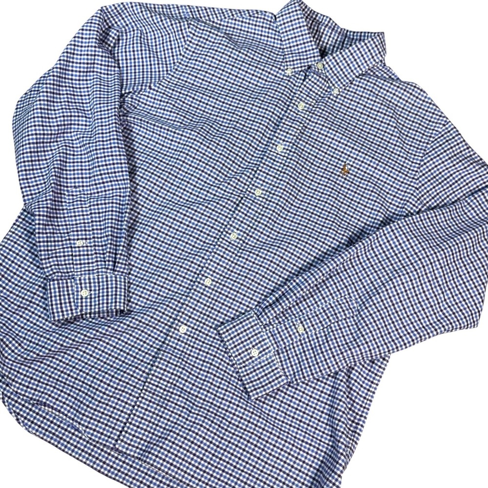 Ralph Lauren Button Down Mens XL Blue Gingham Plaid Full Color Pony Long Sleeve
